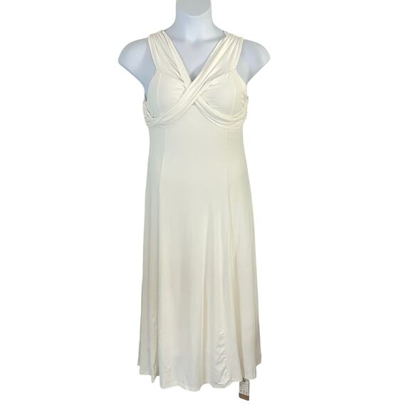 OGL Women's Flowy Criss Cross Off Shoulder Midi Brami Dress Pure White L New - Picture 2 of 8